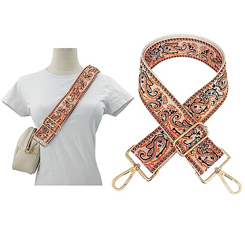 Image of 1pc Adjustable Strap Replacement 2inch Wide Paisley Jacquard Belt for Crossbody Purse Handbag Shoulder Guitar Camera Bag (Orange)
