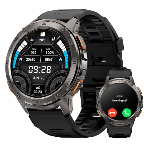 Image of AMAZTIM Smart Watches for Men, Rugged Military Bluetooth Call (Answer /Dial Calls), 1.43 inch Ultra HD AMOLED Display, 60 Days Extra-Long Battery, Full Metal Body Smartwatch Compatible iPhone and Android