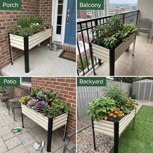 Image of SnugNiture Raised Garden Bed with Legs, 2PCS 48x18x32in Outdoor Metal Elevated Raised Planter Box for Backyard, Patio, Balcony