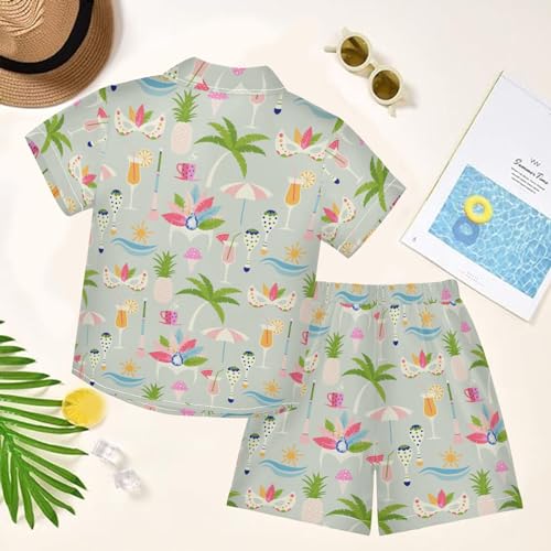 Image of visesunny Boy's 2 Pieces Shirt and Short Set Casual Shirts Short Sleeve Beach Shorts Summer Outfits for 3-10 Years Kids