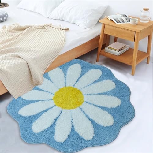 Tapete redondo en forma de flor Daisy 3.2 pies azul miniatura 2