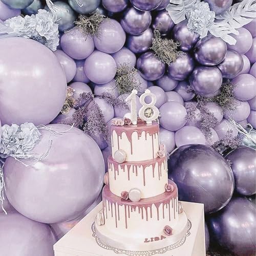 Image of PartyWoo Dusty Purple Balloons 100pcs Different Sizes Pack of 18 12 10 5 Inch Lavender Lilac Boho Neutral Balloon Arch Kit for Baby Shower Graduation Cat Tornado Birthday Party Decorations Purple-F33