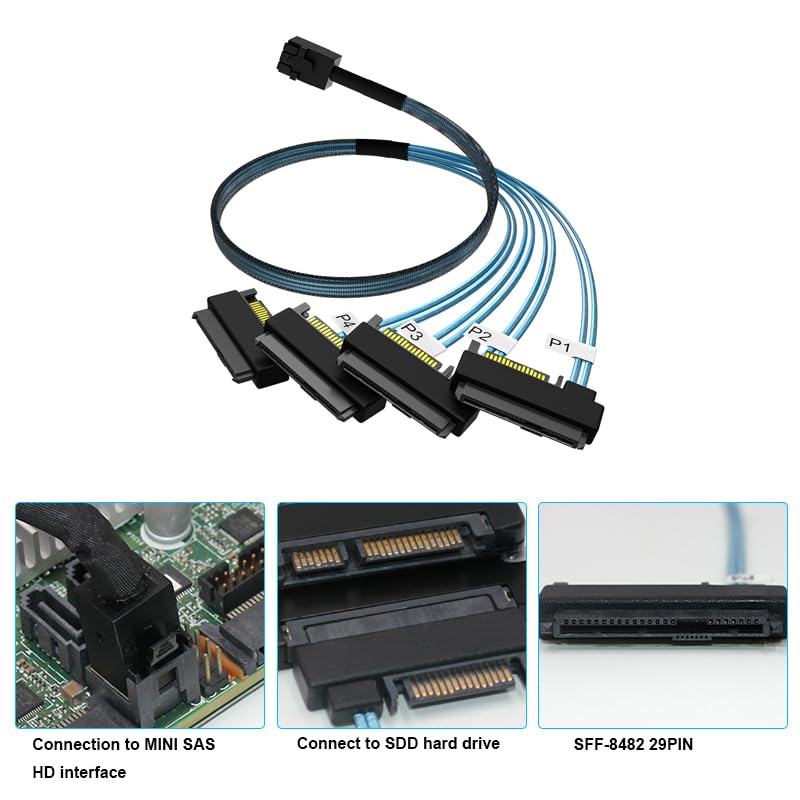 OIKWAN SFF-8643 Internal Mini SAS HD to (4) 29pin SFF-8482