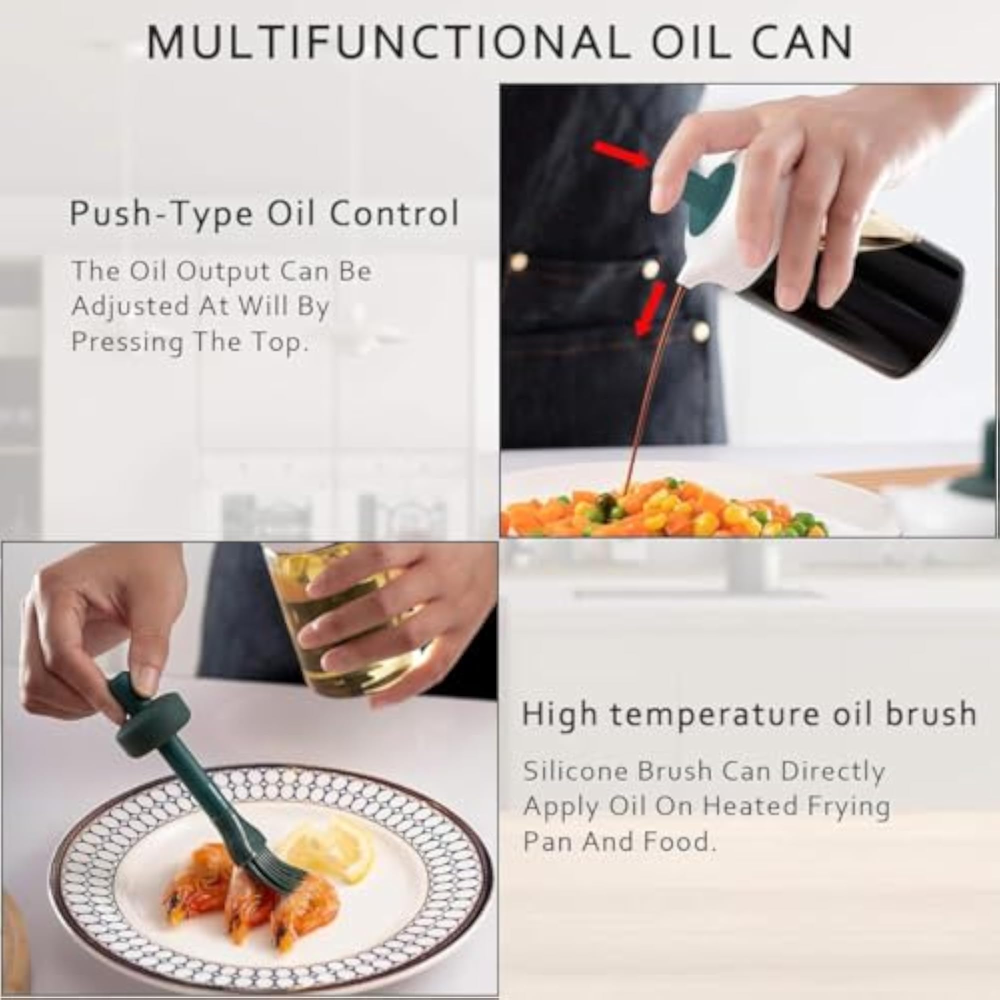 Glass Oil Dispenser Bottle with Silicone Brush, 230ml
