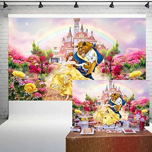 Be Our Guest Backdrop Beauty and Beast Theme Banner Magic Garden Red Roses Bella Castle Background for Birthday Party 5x3 ft