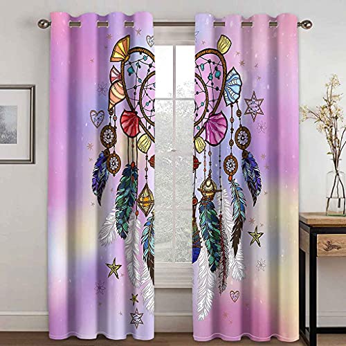 PVMLVM Rideaux Occultants Isolant Thermique Polyester Rideaux pour Garçon Fille Chambre Attrape-Rêves Mode 3D Design Moderne À Oeillets Salon Rideau 170x200cm(Largeur x Hauteur),2 Pièces Cover