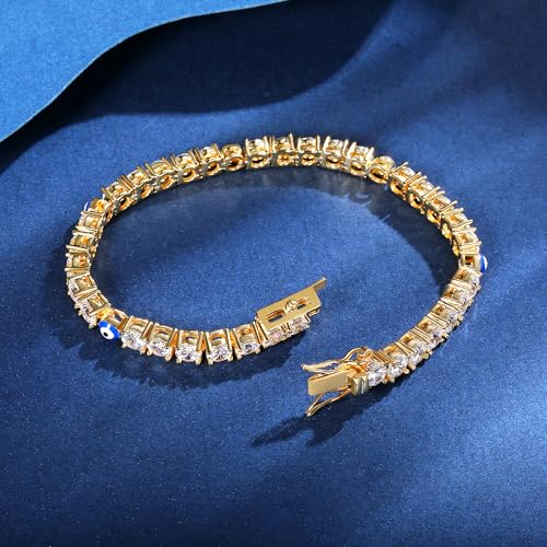 Gemsme 4 Prong Tennis Bracelet, 18K White/Yellow Gold Plated 4mm Round Cubic Zirconia Bracelets for Women Size 6-8 Inch4