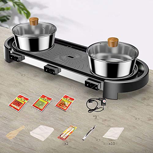 BBQ Hot Pot Hot Pot,Household Detachable One-Pot Three-Use Three-Zone Independent Temperature Control Smokeless, 1600W