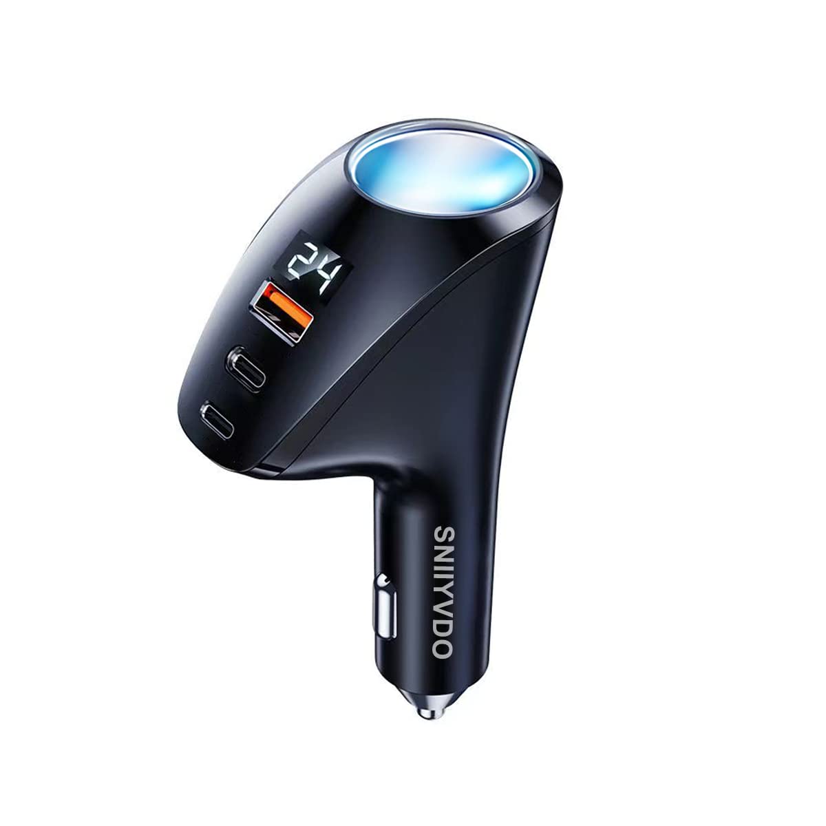 Sniyvdo [PD36W&QC22.5W] Car Charger Adapter,5 IN 1 USB Car Charger with Multi Port,[Voltage Display] 12V/24V Car Adapter Compatible with iPhone 15 Pro Max/14/13/12/11/X/XR/XS,Samsung,iPad,Dash Cam etc