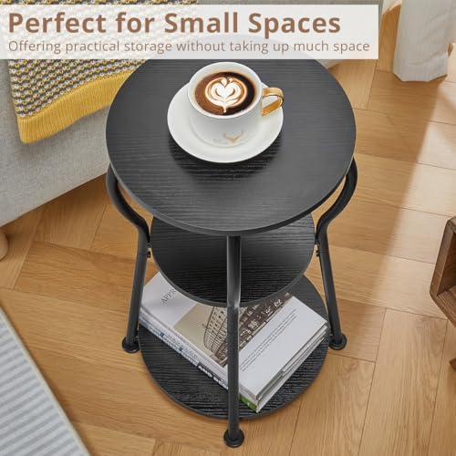 ZEXVIDA Runder Beistelltisch Vintage, 3-Stufiger Industrieller Couchtisch Klein mit Robustem Metallrahmen, Nachttisch Kleiner Tisch Runder Sofatisch für Wohnzimmer Schlafzimmer Balkon (Tintenschwarz) – Bild 5