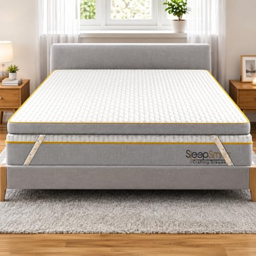 SleepSmith Orthopedic Mattress Topper - Queen Size 78"x60"x2" Inch, 2-in-1 Reversible Memory Foam & Graphite Infused Cloud Foam | Mattress Topper for 