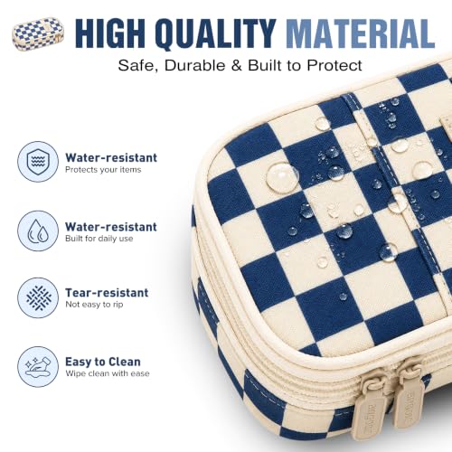 Image of Pencil Case, Large Capacity Aesthetic Pencil Cases with Durable Zipper, Big Stationery Pencil Pouch for Women & Men, Adults Portable Storage Organizer Bag for College, office, Travel (Blue Grid)