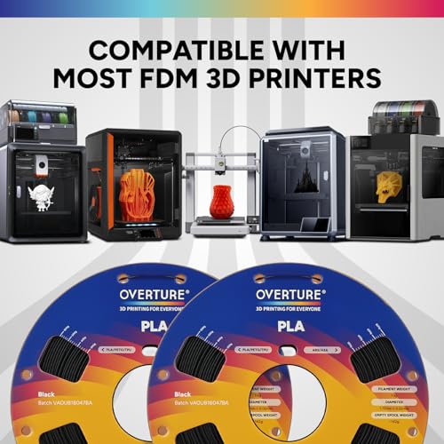 Image of OVERTURE 2KG Bundle High Speed PLA Filament 1.75mm, Neatly Wound 3D Printer Filament 2 Pack 1kg Spool (2.2lbs) Rapid PLA, Fit Most FDM 3D Printers (Black 2-Pack)
