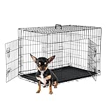 BestMassage Dog Crate Dog Kennel Cage with Double Door,24 inch Folding Metal Wire Dog Cage with Removable Tray&Divider Panel,Pet Crate for Small Dogs,Black