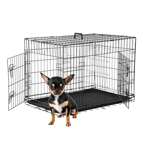 BestMassage Dog Crate Dog Kennel Cage with Double Door,24 inch Folding Metal Wire Dog Cage with Removable Tray&Divider Panel,Pet Crate for Small Dogs,Black