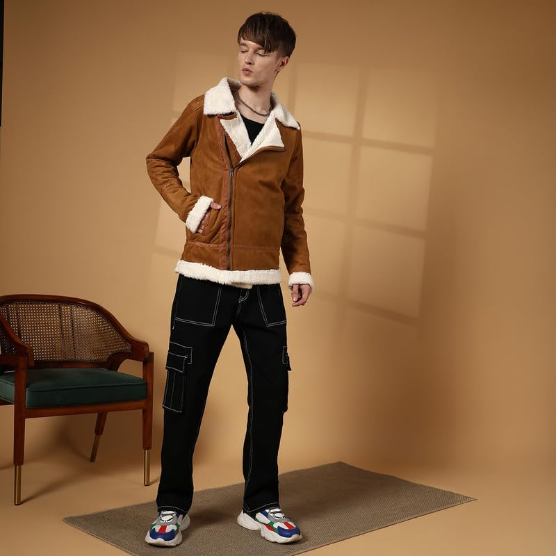 Image of CAHOOT Men's Carbon Lined Biker Jacket | Casual Wear | Spread Collar | Long Sleeve | Zipper Closure | Jacket Crafted With Comfort Fit | For Everyday Wear