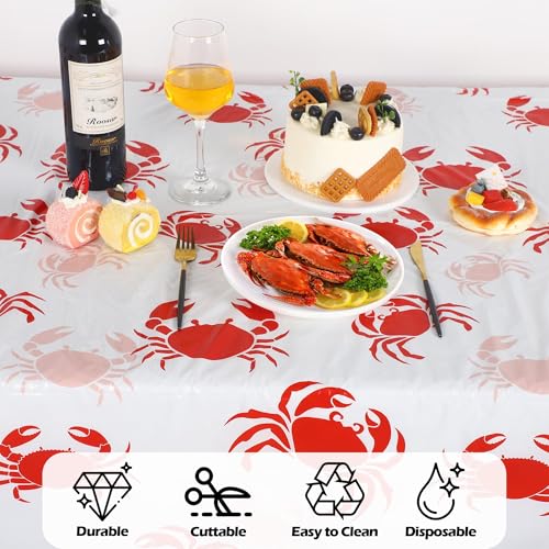 Image of Kochorie 100 Ft x 54 Inch Crab Boil Party Tablecloth Roll with Cutter Box Disposable Plastic Crab Table Cover Roll Waterproof Table Cover for Crawfish Birthday Indoor Outdoor Party Supplies Decor
