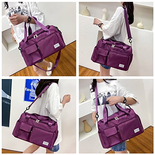 Image of BEULPTN Small Gym Bag for Women, Travel Duffel Bag Carry On Weekender Bag with Shoe Compartment, Purplish Red, Gym Bag & Toiletry Bag