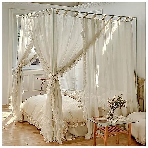 Genérico Elegante Dosel de Cama con Cortina, Marco de Cama con Dosel de 4 Esquinas, Postes con Cortinas, mosquitero, Marco de Cama, Soportes para Cortinas de Hierro Pintado, tamaño Individual
