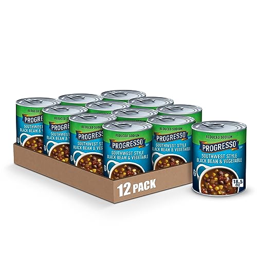 Progresso Reduced Sodium, Southwest Style Black Bean & Vegetable Canned Soup, Gluten Free, 18.5 oz. (Pack of 12)