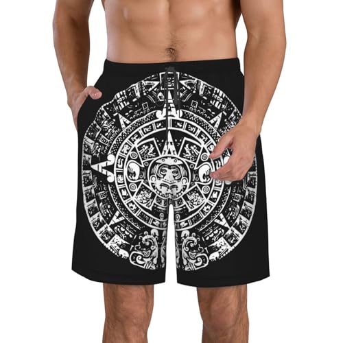 Aztec Calendar Mayan Sun Stone Men's Quick Dry Beach Board Shorts with Pockets