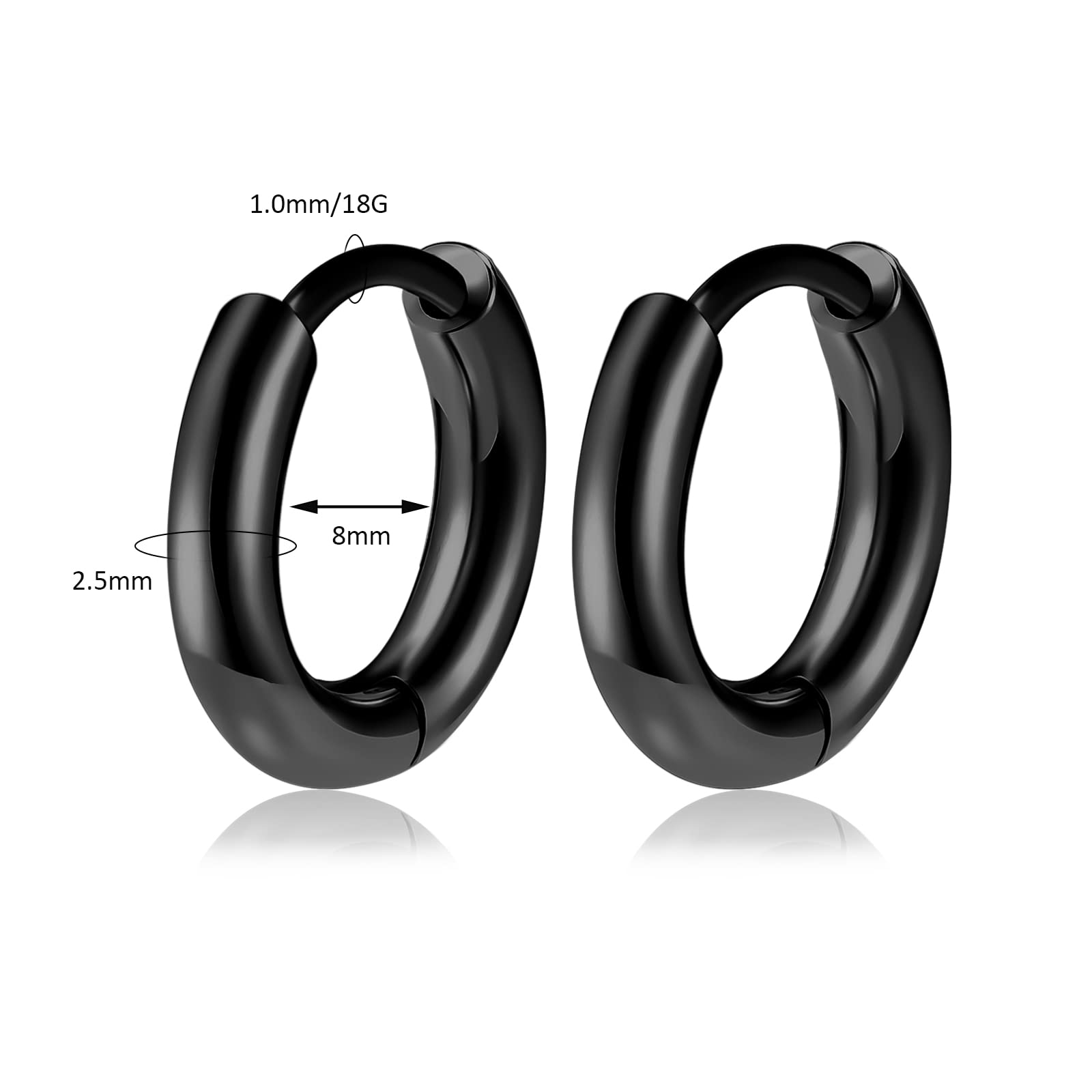Aretes de aro de titanio, hipoalergénicos, sin níquel, con bisagras, para piel sensible, cartílago, lóbulos helicoidales, Pequeño, Titanio, No es una piedra preciosa 2