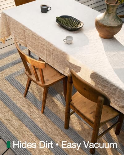 Image of Handwoven Jute Cotton Carpet 3x5 Ft Grey & Beige Plain - Natural Boho Area Rug for Living Room | Eco-Friendly, Durable Floor Mat for Bedroom, Dining & Home Decor