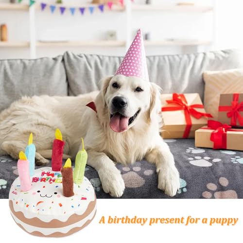 Anseom 2 Stück Hund Geburtstag Spielzeug Set, Dauerhaft Hunde Geburtstags Plüschtier Hundetorte Geburtstag für Hunde Weich und Bequem Quietschend Geburtstagsgeschenke