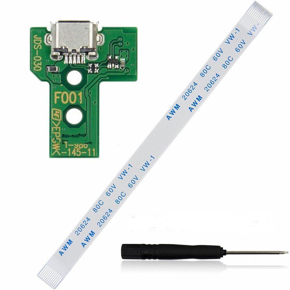 Tarjeta de carga USB con puerto de carga con destornillador de cable flexible para PS4 JDS-001 JDS-011 JDS-030 PS4 Pro Slim JDS-040 placa de controlador (JDS -030 con cable de 12 pines)