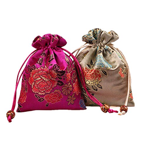 Lilith Li 12Pcs/Set Silk Brocade Jewelry Pouch Double Layer Drawstring Coin Purse Gift Bag #TOP3
