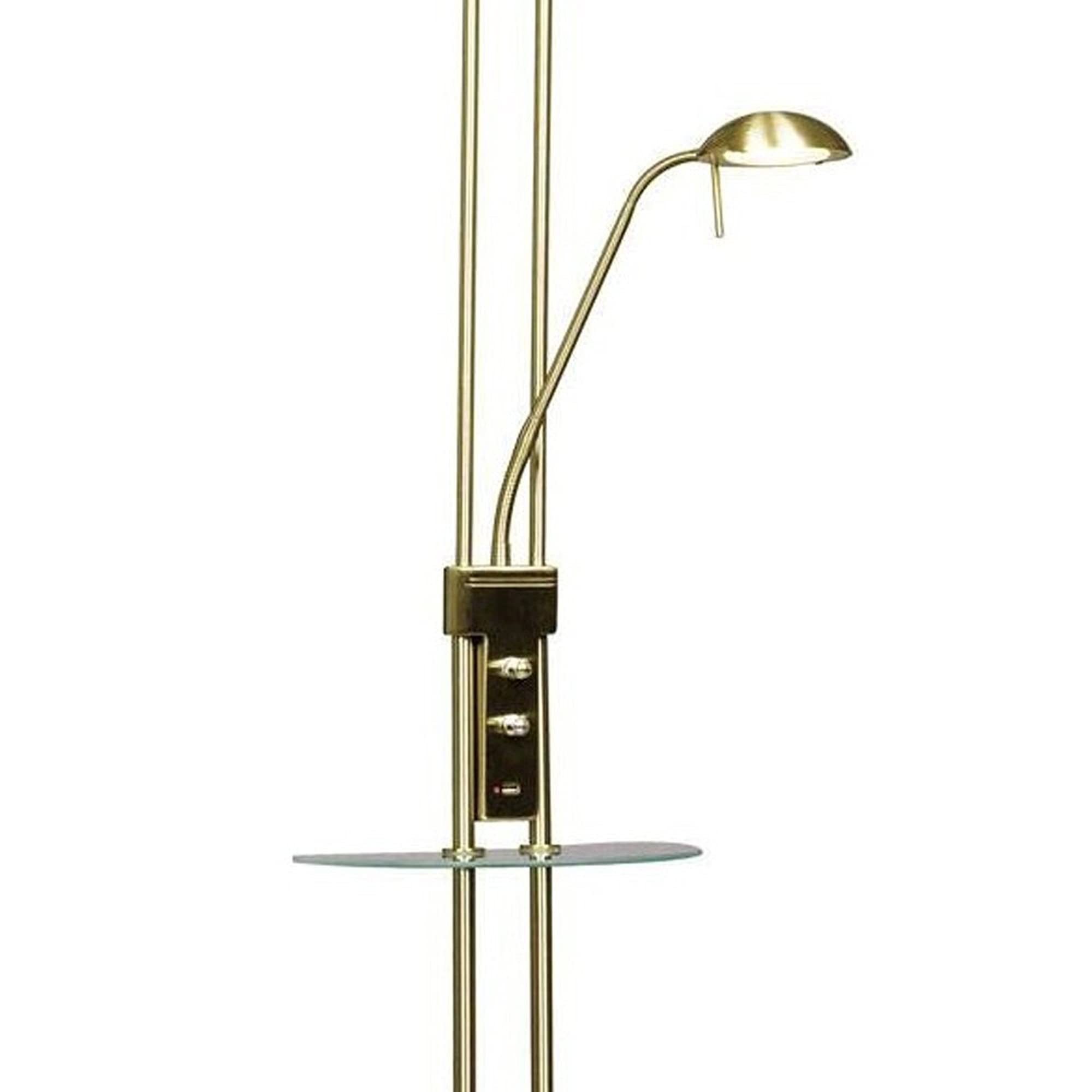 wonderlamp Lámpara de pie LED Olimpia (18W+5W). Brazo flexible para lectura. Luz regulable con repisa cristal y cargador USB, color cuero