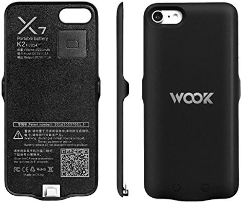 Dual SIM Adapter, Portable Battery Case for iPhone 7 ( IOS 7.0 or Above ), 2200 mAh Capacity, Ultra Slim, Black, Bluetooth( V4.0 or Above), by Wook