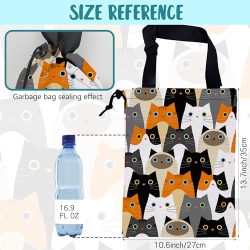Image of Car Trash Bag Cute Cartoon Cats Leak-Proof Waterproof Car Garbage Bag with Drawstring Foldable Canvas Trash Bin with Adjustable Buckle for Car Accessories, Travelling, Camping