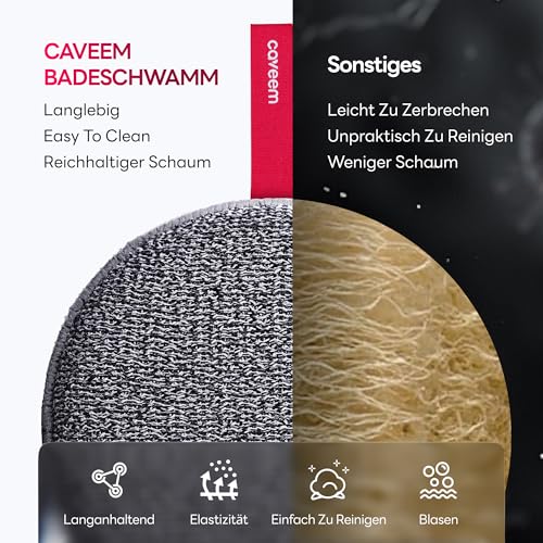 Caveem Exfoliating Body Scrubber, Extra Rough Shower Exfoliating Sponge, Body Exfoliating Sponges for Removing Dead Skin, Bath and Body Exfoliating Buffer, Round Sponge for Women (Pack of 2)