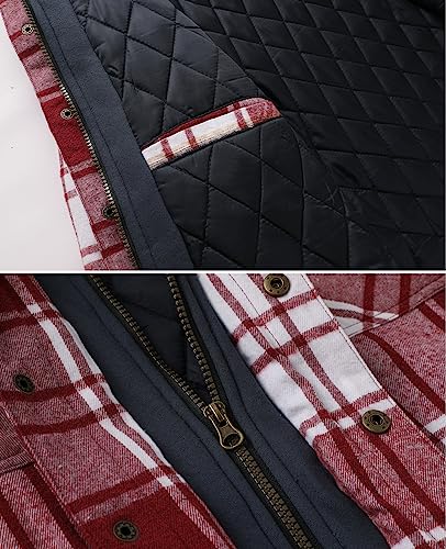Image of ZENTHACE Men's Quilted Lined Hooded Plaid Jacket,Zipper & Snap Closure