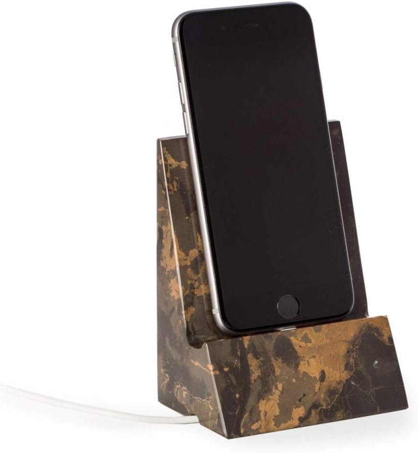 Bey-Berk Tiger Eye Marble Desktop Phone/Tablet Cradle with a Pass-Thru Hole for Charging Cable.