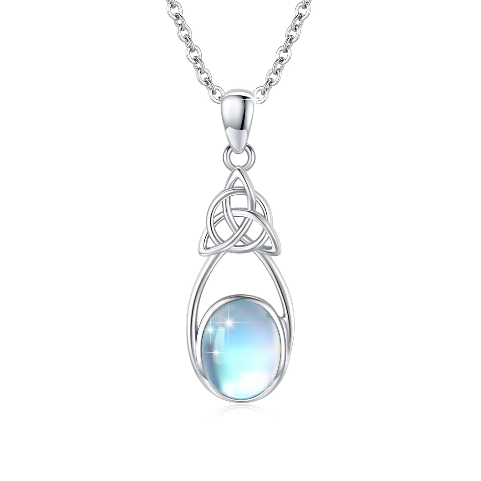 OHAYOO Mondstein Kette 925 Sterling Silber Opal Anhänger Halskette Keltischer Knoten Kette Mondstein/Opal Schmuck Geschenke für Damen Mädchen