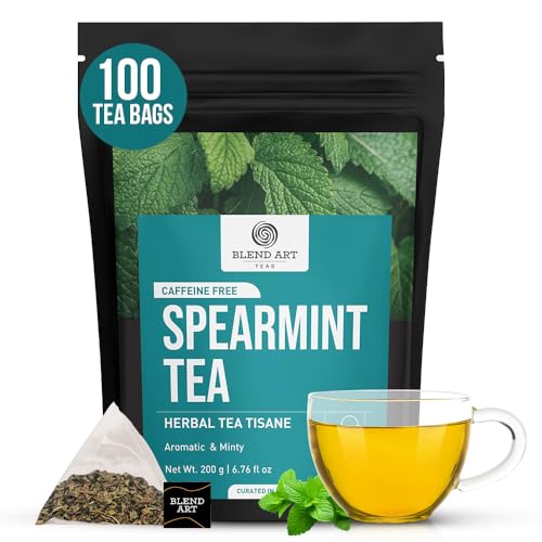 Spearmint Tea Bags 100 Count Herbal Tea Bags PCOS RELIEF Balances Hormones Support Digestion Refreshing Aromatic and Mint Gluten Free Caffeine Free Tea 100% Pure Spearmint leaves Pyramid Tea bags