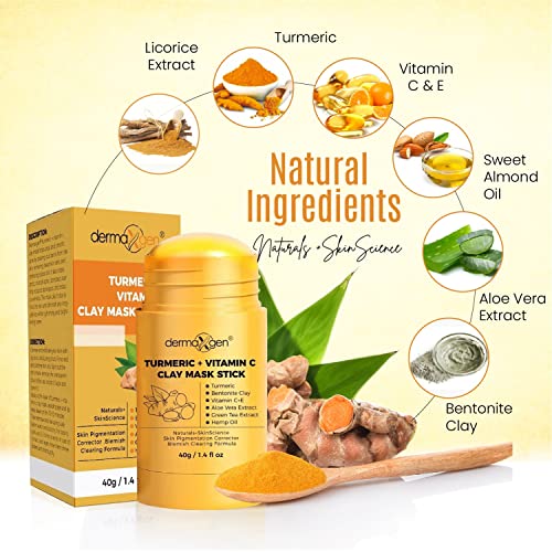 Dermaxgen DXGN-211 Organic Turmeric Mask Stick - For Clear, Radiant Skin - Acne & Scars Reduction, Healing Clay Pore Cleansing Facial Mask thumb #6