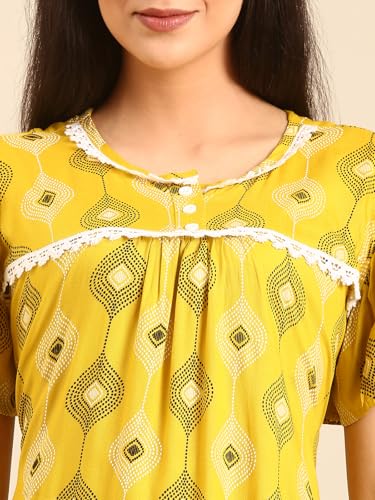 Image of Rupa Jon Aishwarya Women Short Printed Nighty in Premium Cotton Blend Fabric, Midi Length, Night Dress, Three-Fourth Length for Comfortable Everyday Wear
