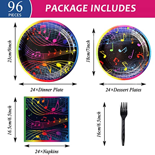 Image of gisgfim 96 Pcs Music Party Plates and Napkins Party Supplies Musical Notes Party Tableware Set Music Note Karaoke Decorations Favors for Birthday Baby Shower for 24 Guests