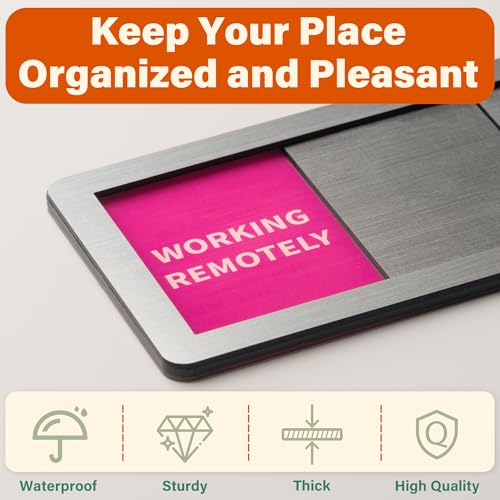 Image of Office Door Signs 6 Options Do Not Disturb, Please Knock, In A Meeting, Out Of Office, Working Remotely Back Soon Privacy Door Slider Sign For Meeting & Conference Room Brushed Silver