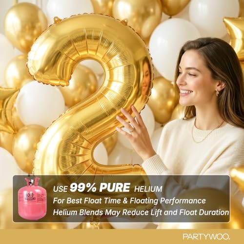 Image of PartyWoo Metallic Gold Number 2 Balloon 40 Inch 25pcs Gold Foil Star White