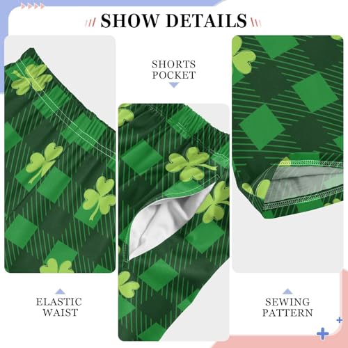 Clover Plaid Print Boys Long Pants Soft Trousers Elastic Waist Kids Lounge Bottoms with Pockets S-XL4