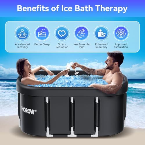 Image of HOROW XL Large Oval Ice Bath Tub for Athletes, 100 Gallons Portable Cold Plunge Tub for Recovery and Cold Water Therapy, Multiple Layered Ice Plunge Tub with Cover for Family Gardens, Gym, Outdoor Use