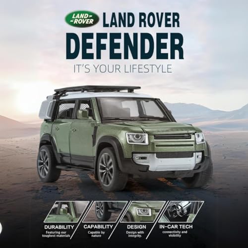 Image of WORSHIPER 1:32 Scale Defender of Land Rovero Diecast Model Car � Pull Back SUV Toy with Openable Doors, Lights & Sound � Autobahn Polizei Series (Multicolour)