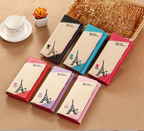 Paris Effiel Tower Cartoon PU Leather Wallet Cash Coin Long Purse Card Holder for Women & Girls (Watermelon Red)3