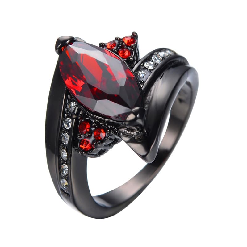 Matching Couple Rings Black Bridal Ring Set His and Hers 925 Sterling Silver 10K/14K/18K Gold Ruby Marquise Cut Gemstone Engagement Wedding Band Size 4-163