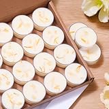 16Pcs Jasmine Scented Tealight Candles, Palm Wax White Tea Lights, 4h Long Burning Tea Light Candles with Dried Flowers for Holiday, Wedding, Spa, and Home Decoration