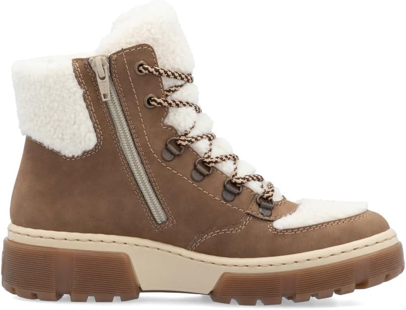 Rieker Dames X8611 Veterlaarzen - Lichtbeige Comfort Laarzen Met Ritssluiting